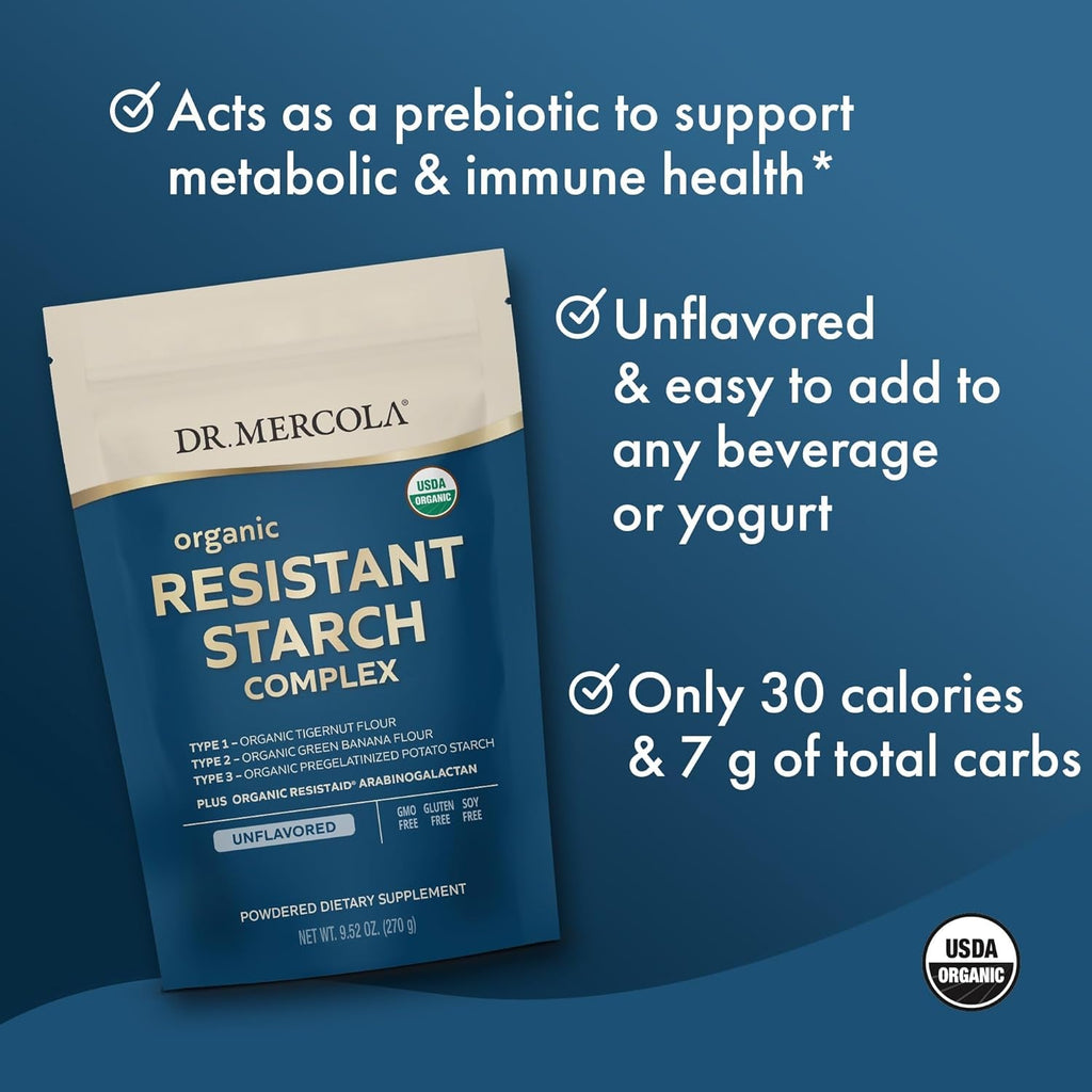 Dr. Mercola Organic Resistant Starch Complex - Supports Gut & Immune Health - Green Banana, Tigernut Flour & Potato - Gluten-Free & Soy-Free - Unflavored - 9.52 Oz (30 Servings)