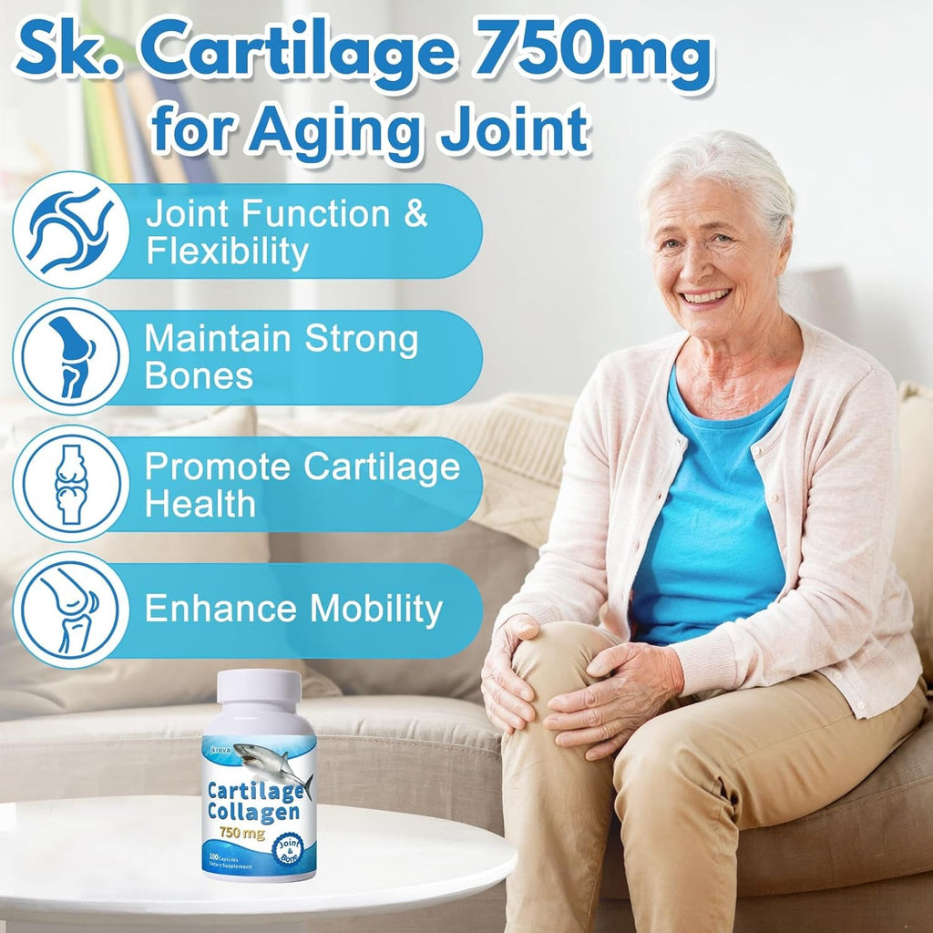 Cartilage, for Joint & Bone, with Cartilage 750Mg, Glucosamine & Collagen, Support Joint Function, Bone Density & Cartilage Health, Aging Joints, 100 Capsules