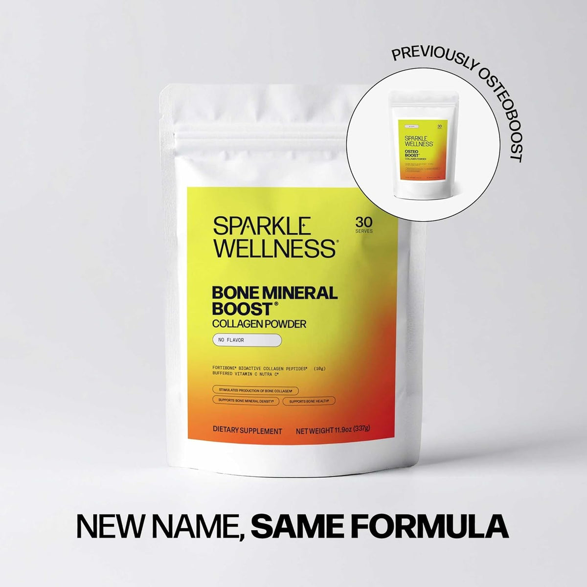 Sparkle Wellness FORTIBONE Bioactive Collagen Peptides | Collagen Powder Supplement with Nutra C Buffered Vitamin C for Bone Health | Bone Mineral Boost (No Flavor) [30 Serves]