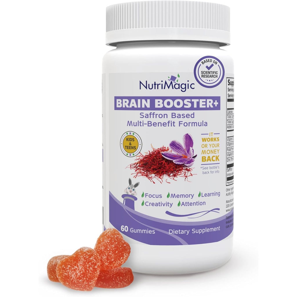 Nutrimagic Kids Brain Booster+ 30Mg Pure Saffron Extract Gummies & Multivitamin D3, B6, B12, Zinc, Supports Kids Brain Health, Focus, Memory, Attention, Mood Balance, Non-Gmo Supplement, 30X Servings