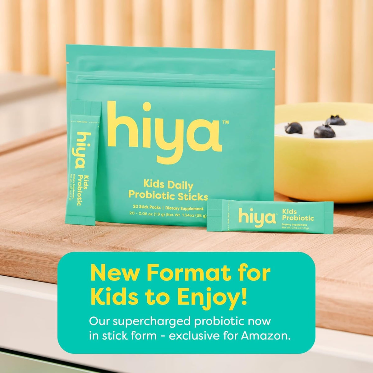 Hiya Kids Probiotic – 10 Billion CFU with Clinically-Studied Strains for Ages 2+, Supports Gut Health & Immune, 0G Sugar – 20 Stick Packs for Toddlers & Kids