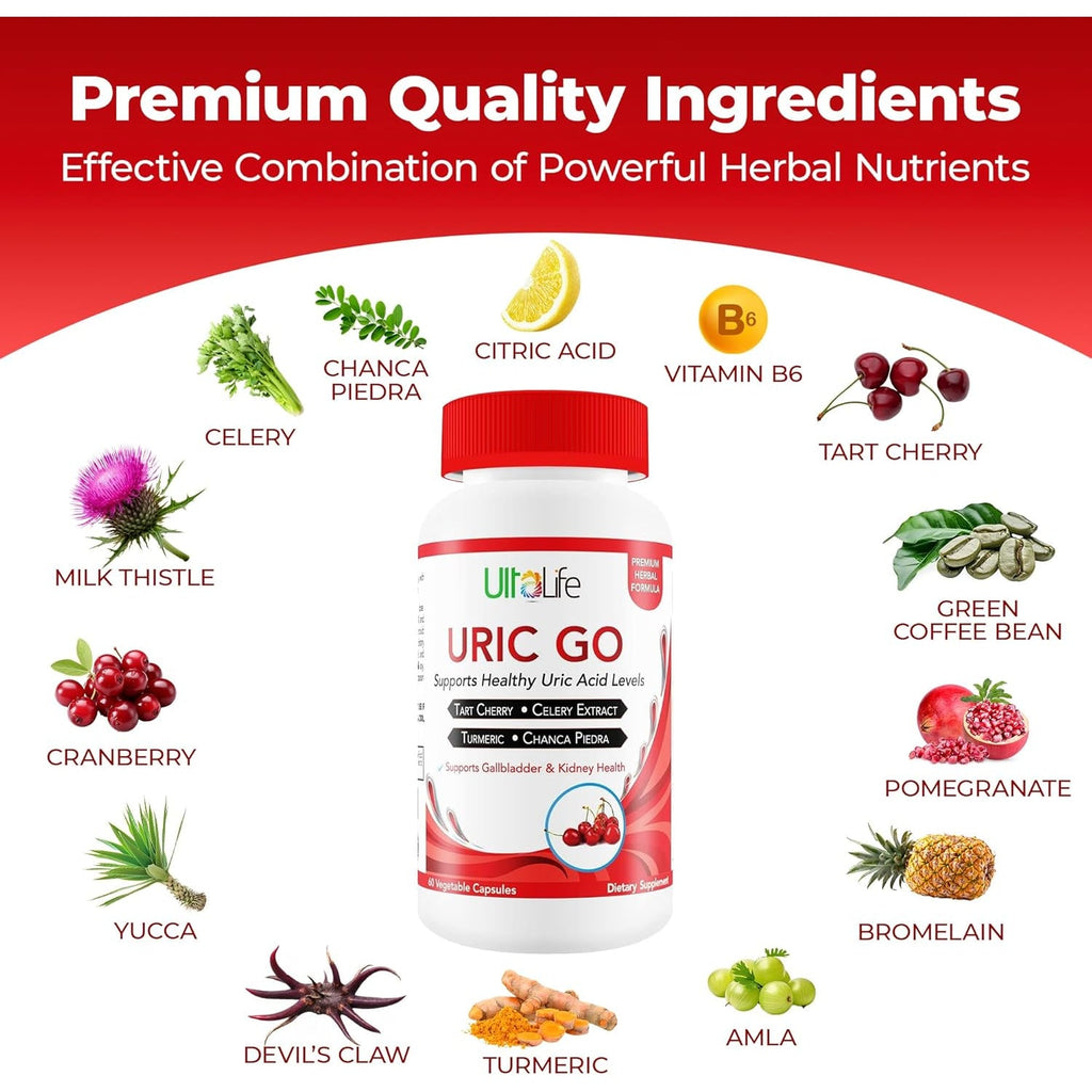#1 URIC GO Uric Acid Cleanse Support Supplement for G.O.U.T - Natural Kidney Cleanse Detox Formula Chanca Piedra, Celery Seed, Tart Cherry, Cranberry, Pomegranate, Turmeric, Vegan Non-Gmo 60 Capsules