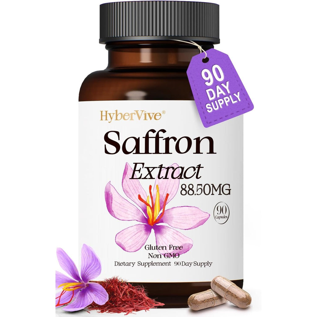 Saffron Supplements 88.5MG | 90 Vegan Capsules, Happy Saffron Extract for Mood Energy Eye Focus Support for Women & Men, 100% Pure Ingredients, Made in USA, Non-Gmo & Gluten-Free