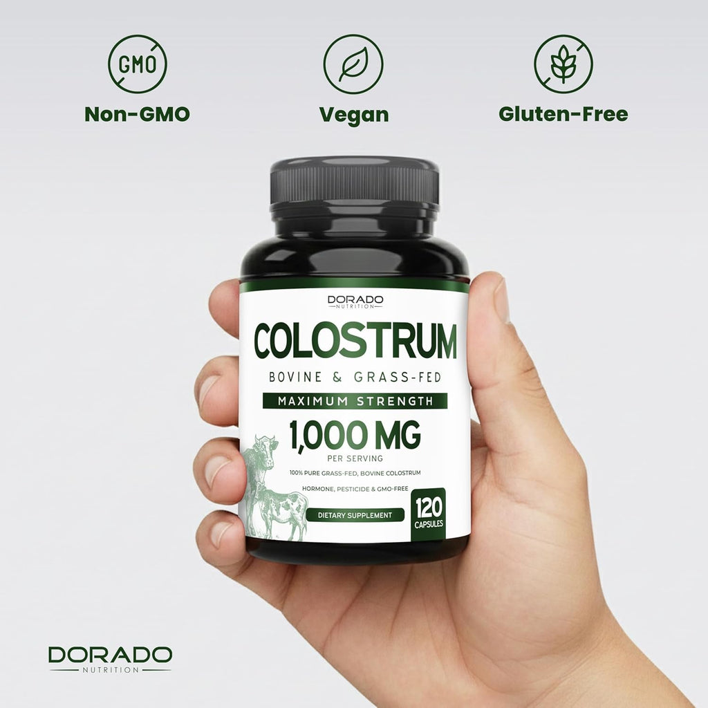 Colostrum Supplement (120 Count) 1000Mg per Serving (Bovine Colostrum Capsules from First Milking Only, Std. to Contain 20% Igg Immunoglobulins) - Grass Fed, No Fillers, Third Party Tested - USA Made