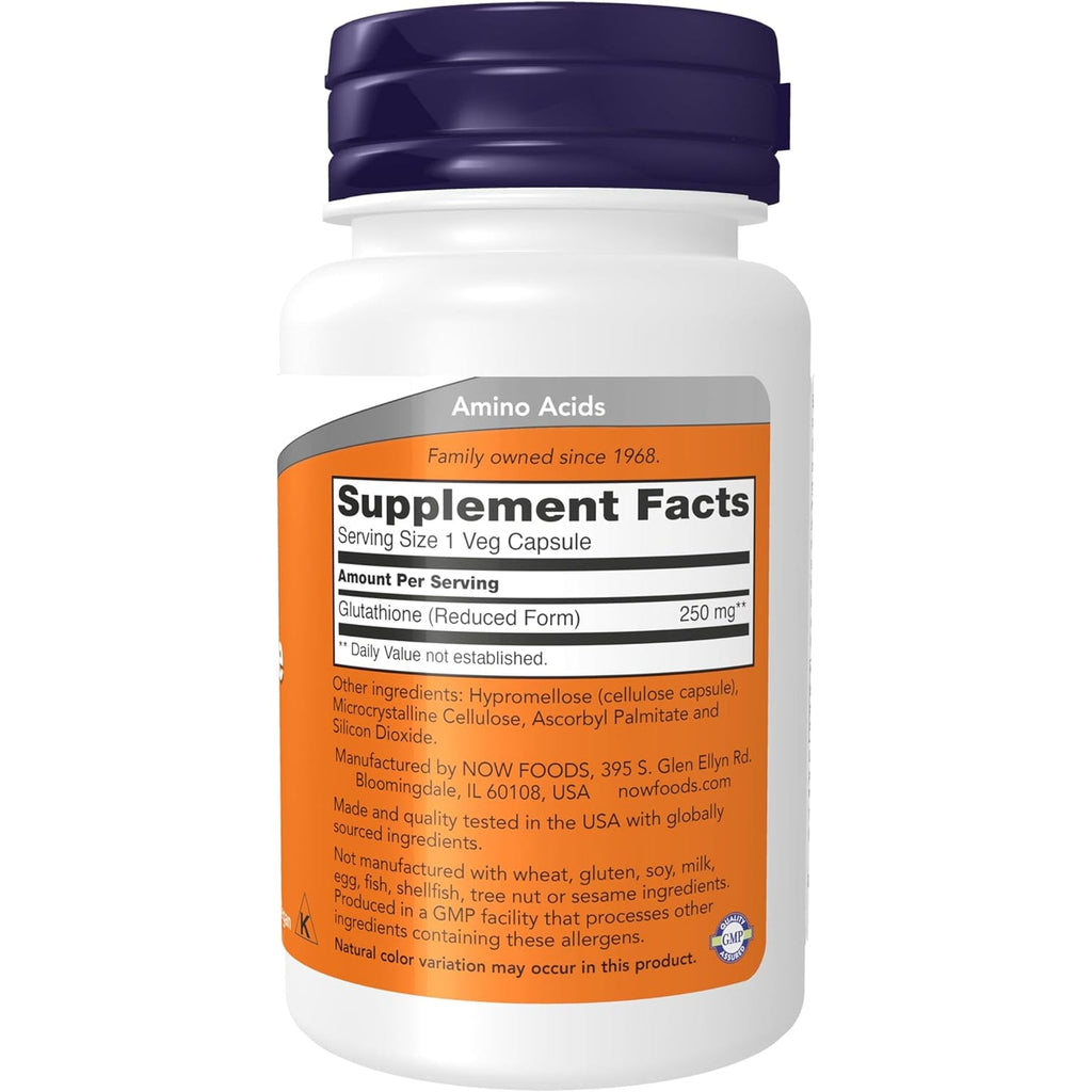 NOW Foods Supplements, Glutathione 250 Mg, Detoxification Support*, Free Radical Neutralizer*, 60 Veg Capsules