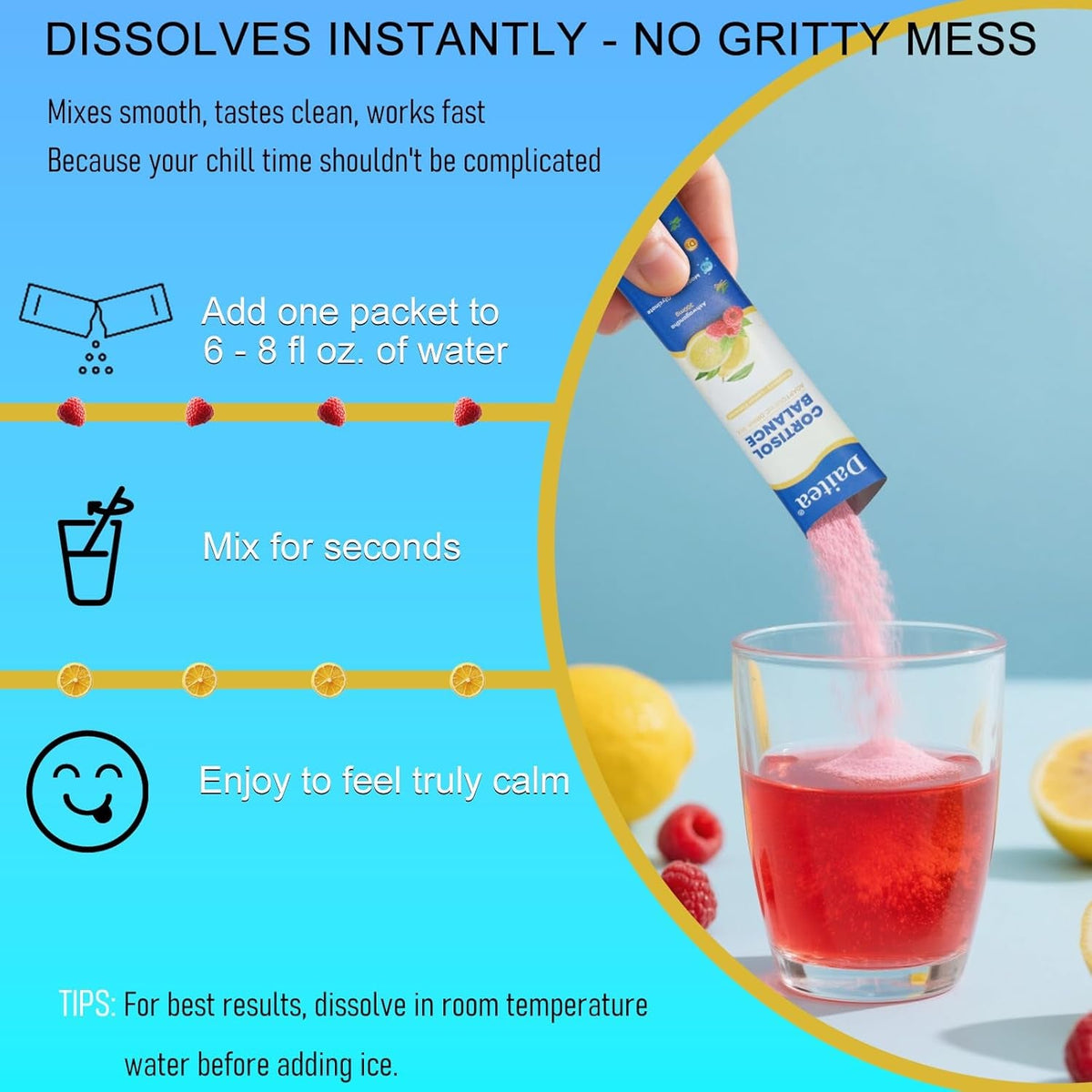 Cortisol Calm Drink Mix with Magnesium Glycinate Powder, L-Theanine, Vitamins, and Ashwagandha for Relaxation & Focus | Adaptogen Drink & Cortisol Support | 30 Packets (Raspberry & Lemon Flavor)