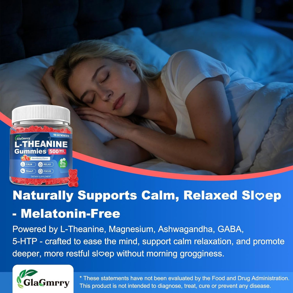 90 Count | L Theanine Gummies, L Theanine Supplement for Adults & Kids, W/Ashwagandha, Magnesium, GABA & 5-HTP, Sugar Free Liposomal Formula for Calm Relax Zzz M♡♡D & Focus, Vegan