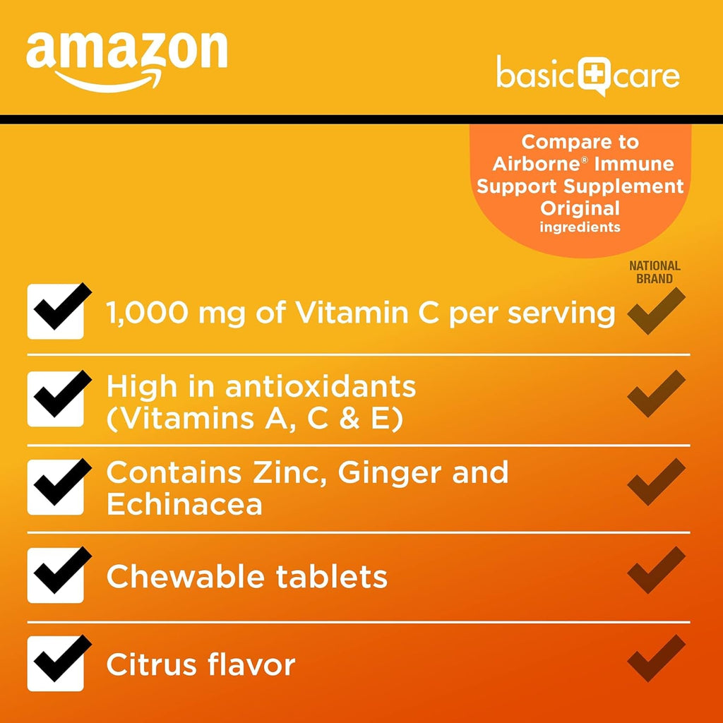 Amazon Basic Care - Chewable Tablets, Immune Support Citrus Chew Tablets, 116 Count