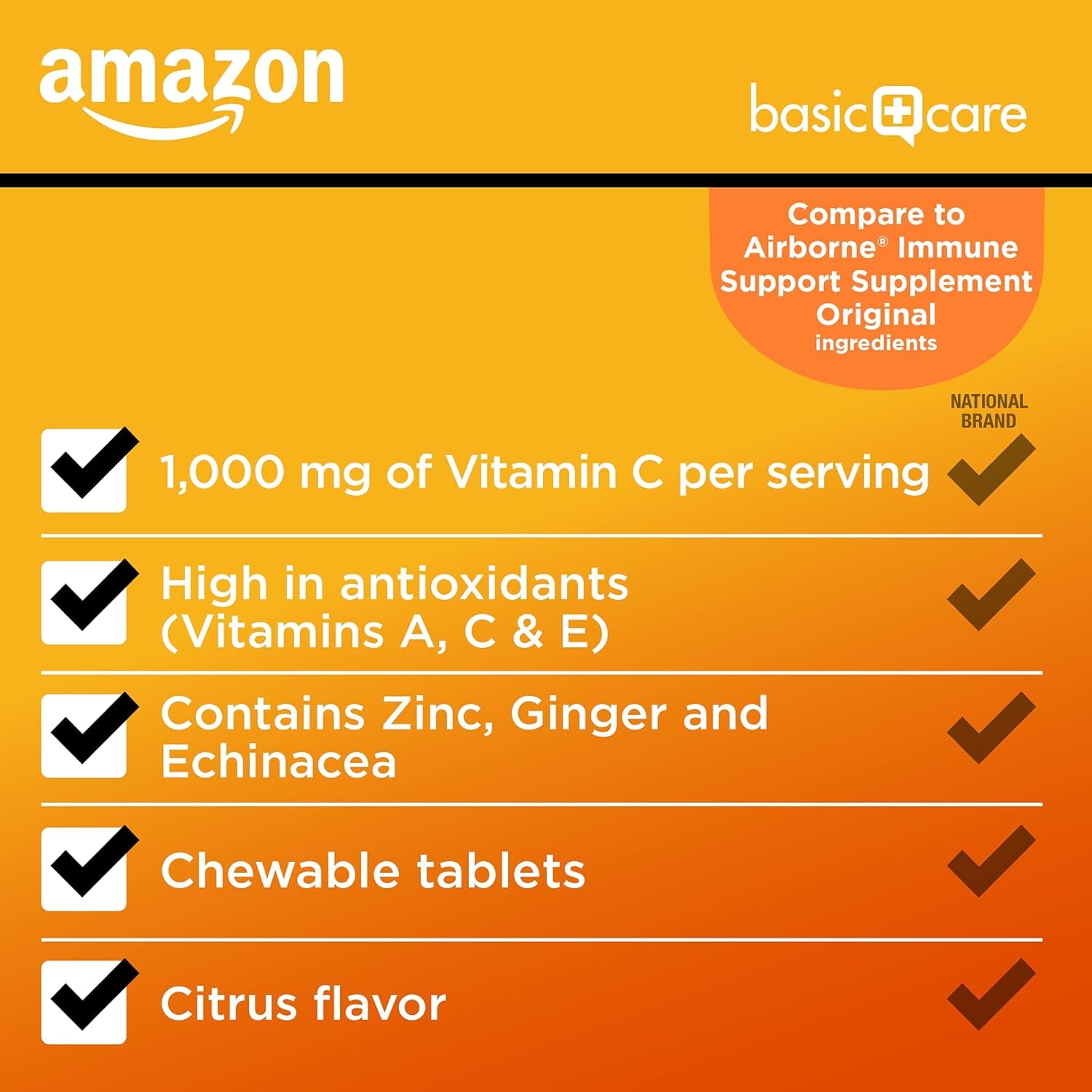 Amazon Basic Care - Chewable Tablets, Immune Support Citrus Chew Tablets, 116 Count