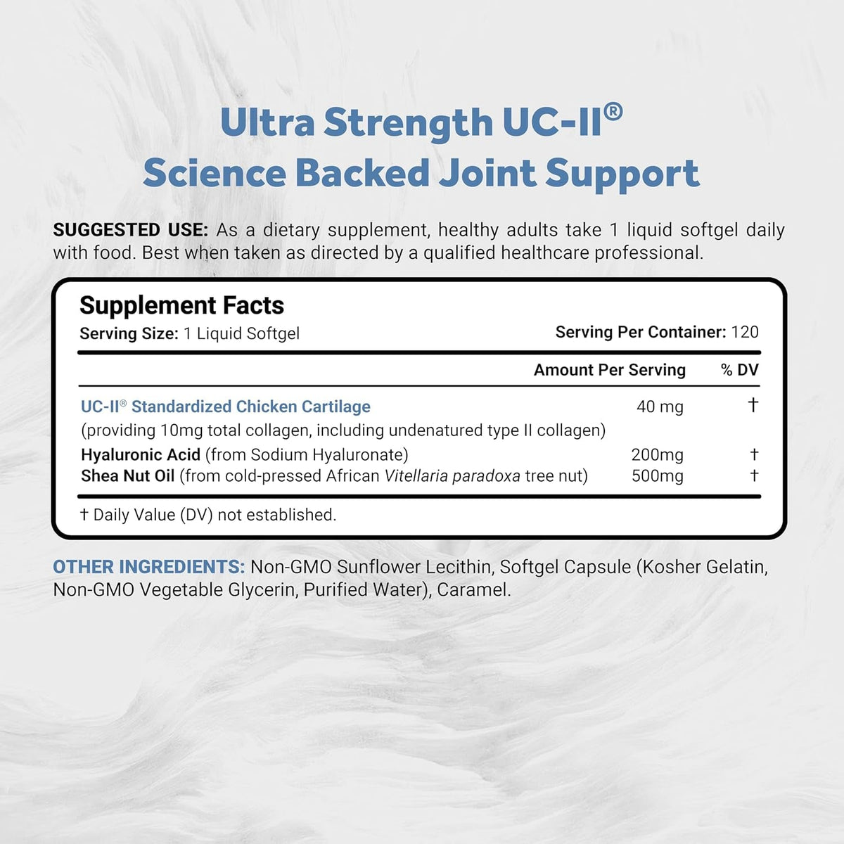 Naturalis UC-II 40 Mg with Hyaluronic Acid and Shea Nut Oil | Enhanced Undenatured Type II Collagen for Better Joint Health, Mobility & Flexibility | Gluten-Free & Non-Gmo | 120 Softgels