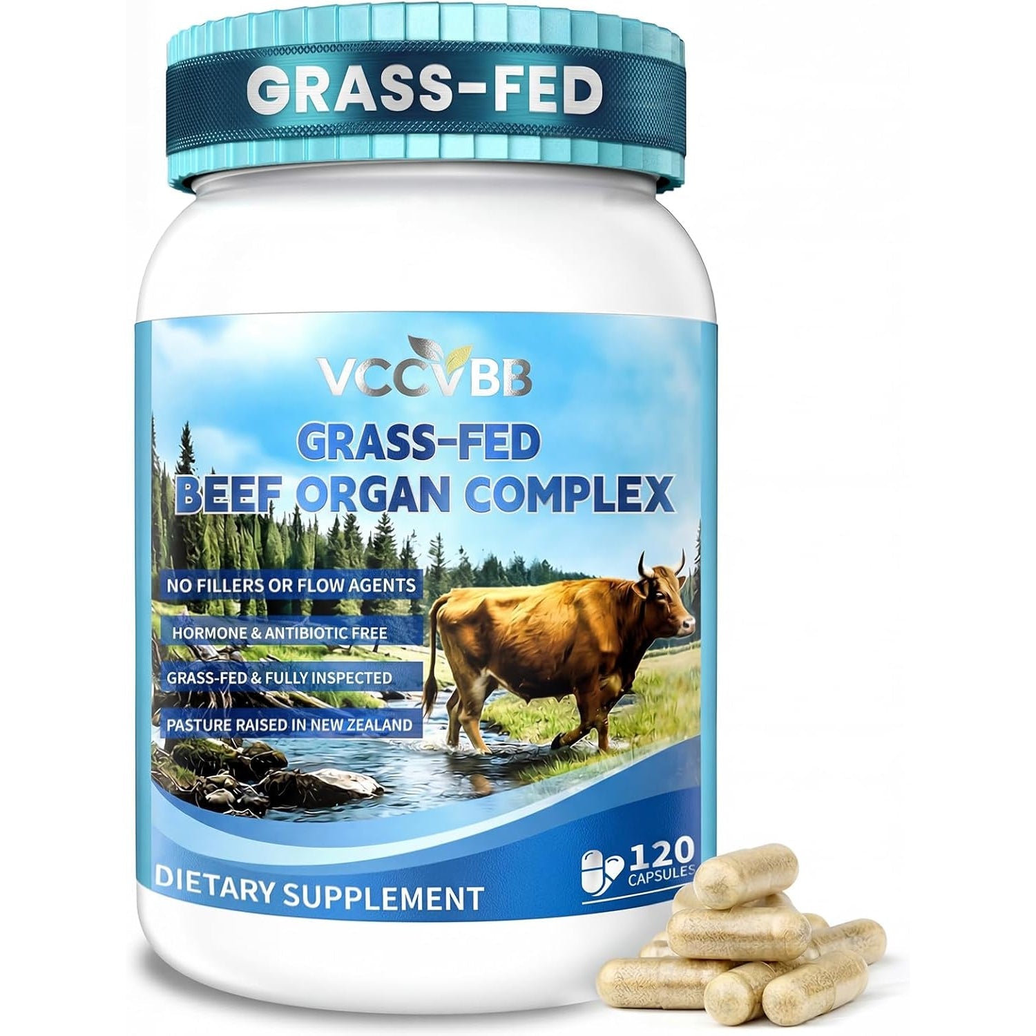 Beef Organ Supplements for Women, Beef Liver, Kidney, Heart, Uterus Tissue, Hormonal Balance, Immune Support,Natural Iron Vitamins Supplements for Energy, Grass Fed Pasture Raised 120 Capsules