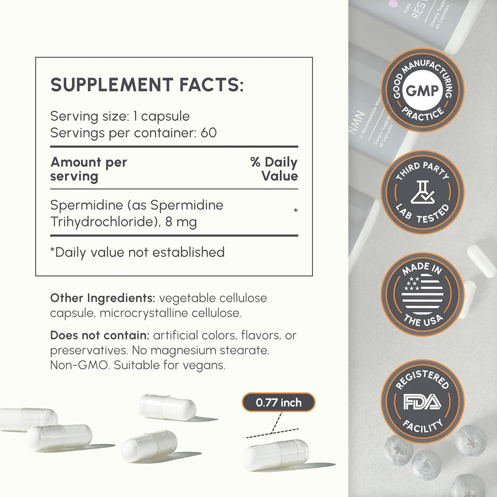 Partiqlar Spermidine Supplement 8Mg - High Purity Wheat Germ Extract for Autophagy & Cellular Renewal - Advanced Anti-Aging & Longevity Support - 60 Veggie Capsules