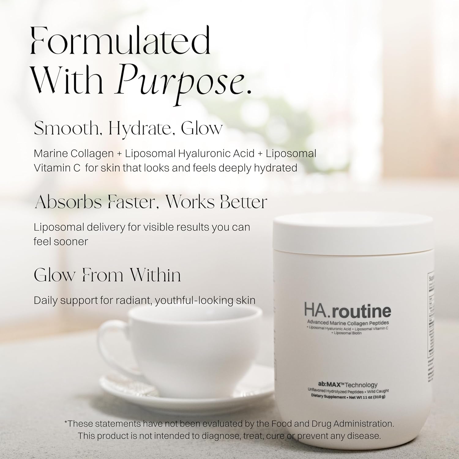 Haroutine Advanced Marine Collagen Peptides Powder + Liposomal Vitamin C, Hyaluronic Acid & Biotin, Type I Collagen Supplement for Skin, Hair, Nails, Joint & Gut Health, Unflavored-Packaging May Vary