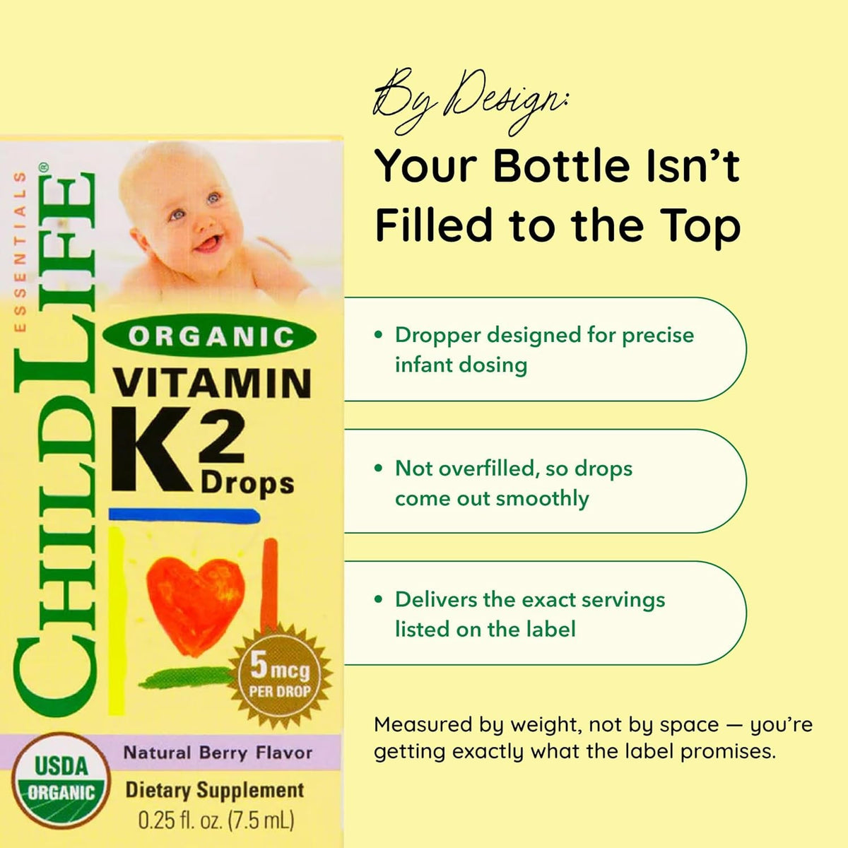 Childlife Essentials Organic Vitamin K2 Drops - Infant Toddler Baby Vitamin K, K2 Supplement for Kids, Liquid K2 as MK7, Vitamin K Drops - Natural Berry Flavor, 0.25 Fl Oz (Pack of 1)