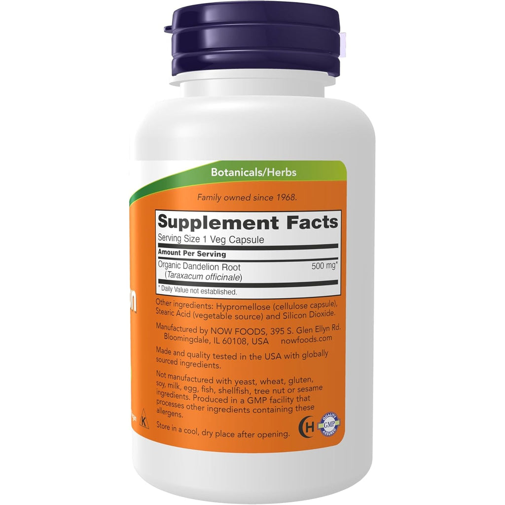 NOW Foods Supplements, Dandelion Root (Taraxacum Officinale) 500 Mg, Herbal Supplement, for Dietary, 100 Veg Capsules