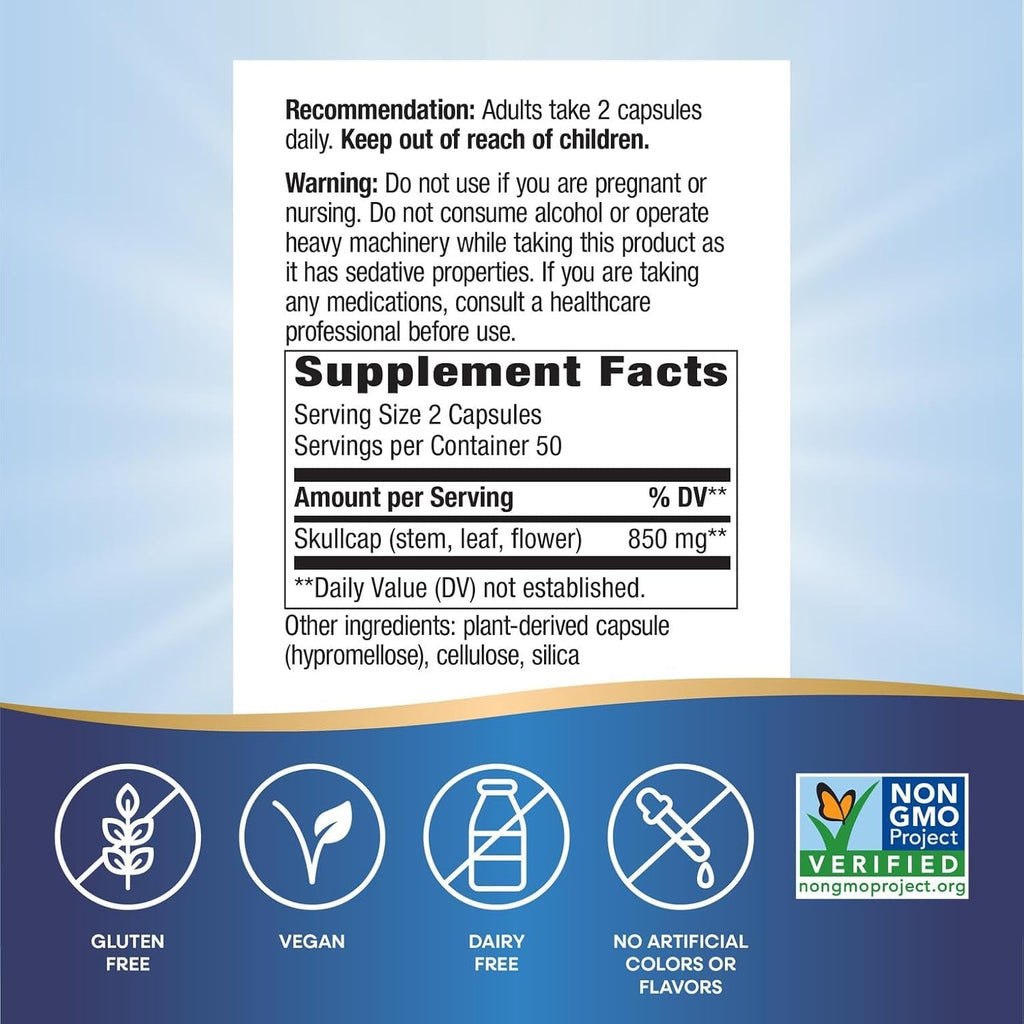 Nature'S Way Skullcap Herb, 850 Mg per Serving, 100 Capsule
