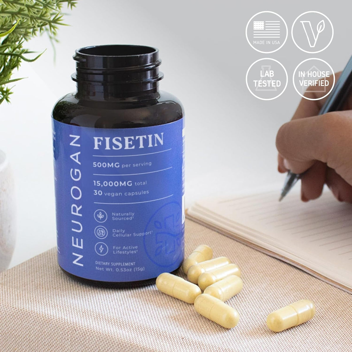 Neurogan Fisetin Supplement 500MG - 30 Count 98% Pure | Healthy-Aging & Brain Health Fisetin Capsules | Brain Supplements for Memory and Focus, Senolytic Support | Natural Polyphenols, Non-Gmo