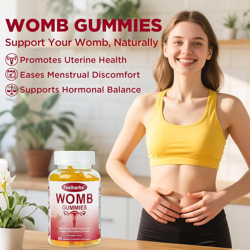Womb Gummies for Women Ovary & Uterus Cleanse Detox, Pineapple Feminine Balance Fertility Gummies to Help Get Pregnant, Vegan Fertility Support, Gluten-Free, 60 Count