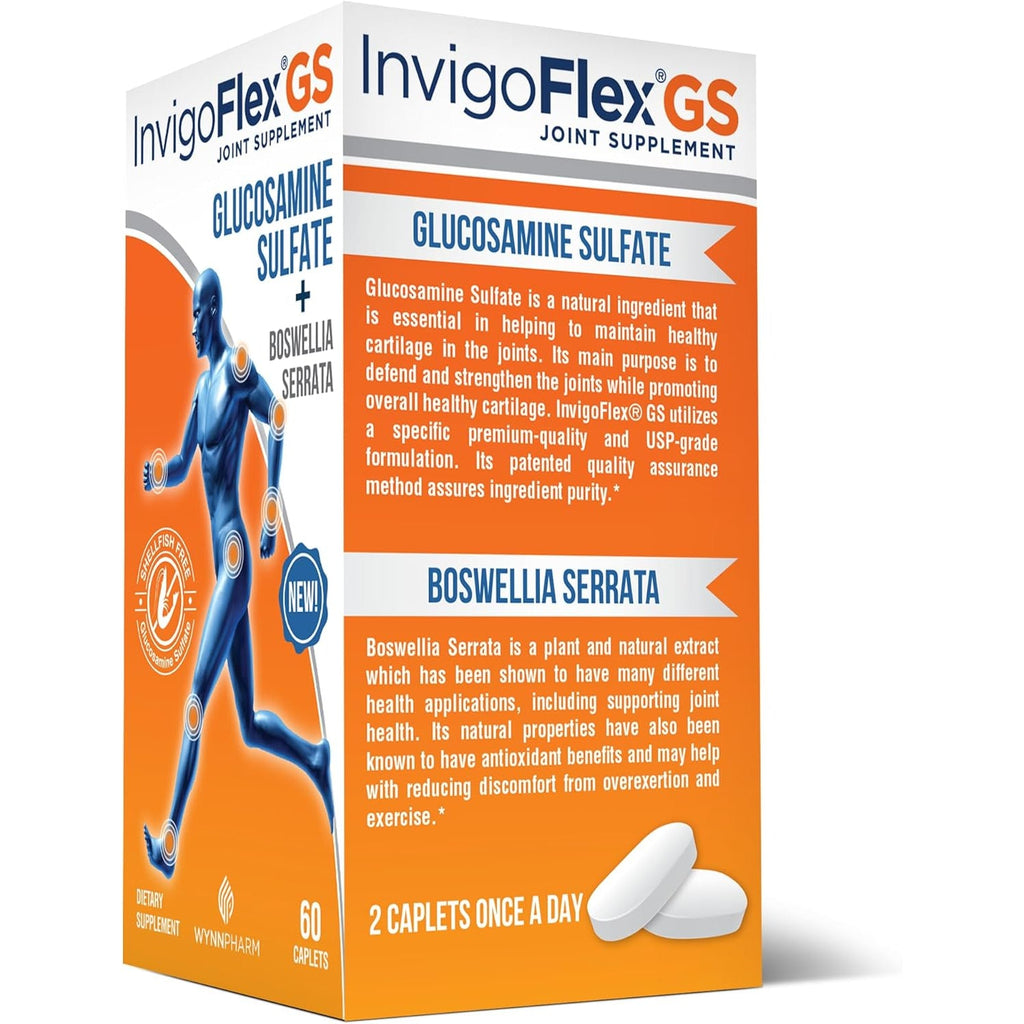 INVIGOFLEX® GS - Glucosamine Sulfate (Shellfish Free, Sodium Free & Vegetarian Safe) Non GMO, Gluten Free - with Boswellia Serrata - Knees, Hands, Back, and Hip Premium Joint Supplement