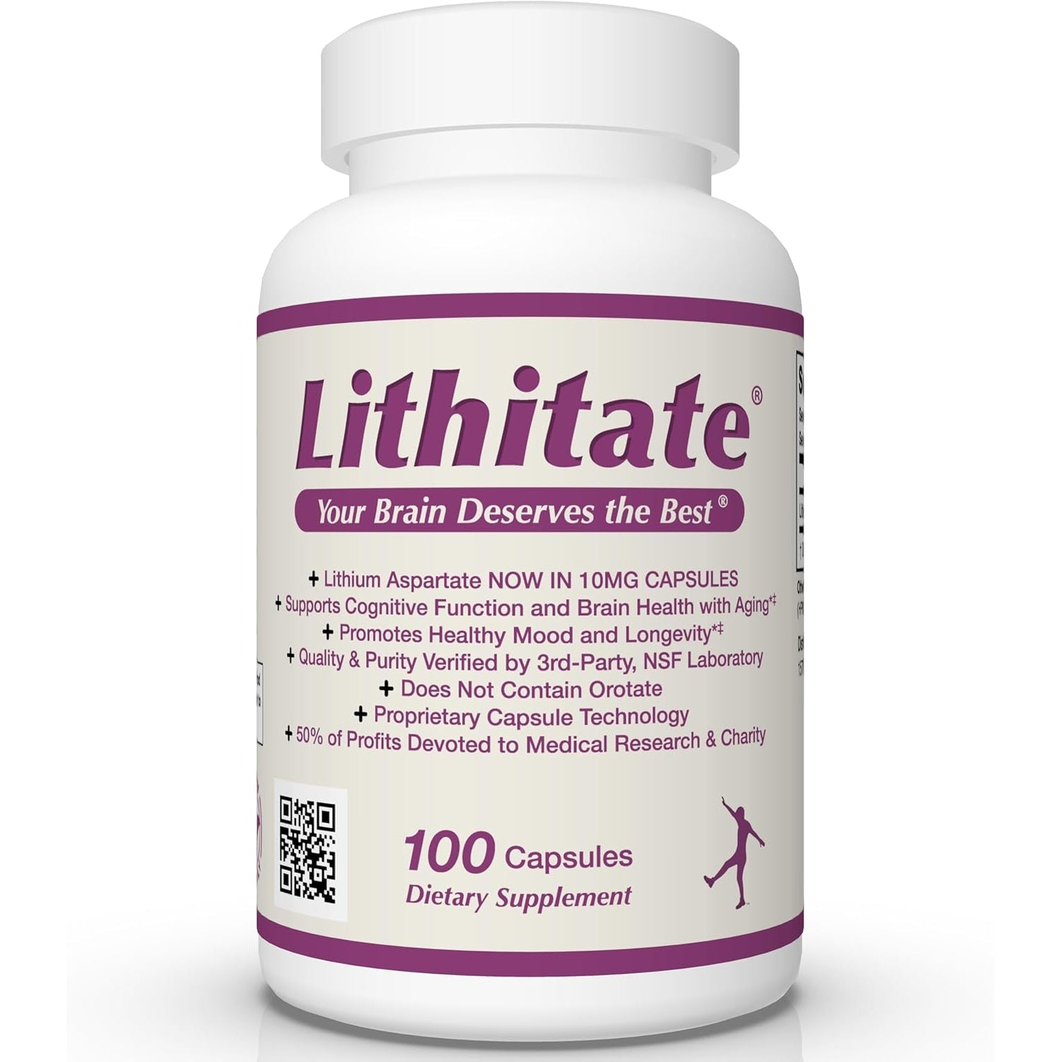 Lithium Aspartate 10Mg | Supports Cognitive Function & Brain Health with Aging | NSF Certified | Promotes Mental Clarity, Healthy Mood & Longevity | Natural Supplement | 100 Capsules