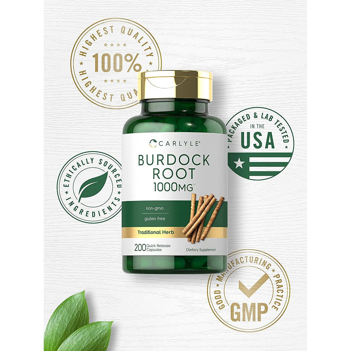 Carlyle Burdock Root | 200 Capsules | Non-Gmo and Gluten Free Formula | Traditional Herb Supplement | Arctium Lappa Extract