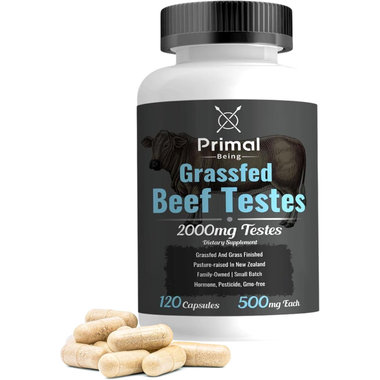 Primal Being Grassfed Beef Testes Capsules – Nutrient-Dense Beef Organ Supplement for Men, New Zealand Sourced, 120 Capsules