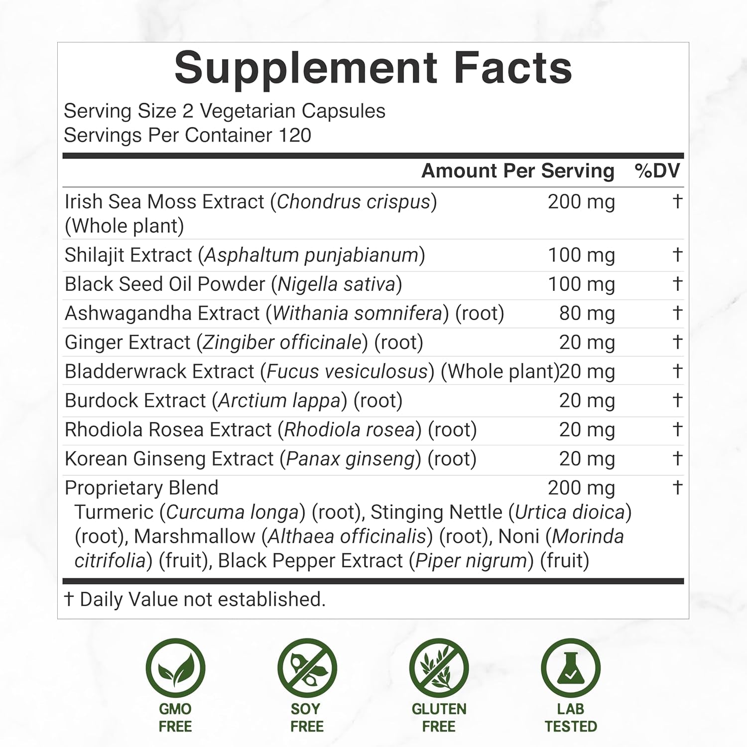 DEAL SUPPLEMENT Irish Sea Moss 240 Veggie Capsules – 14 Superfood Complex with Black Seed Oil, Ashwagandha, & Ginger