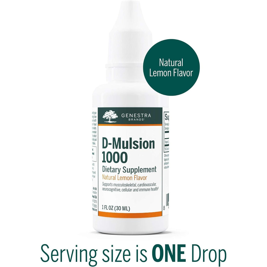 Genestra Brands D-Mulsion 1000 - Liquid Vitamin D Supplement - Natural Lemon Flavor - 1 Fl Oz