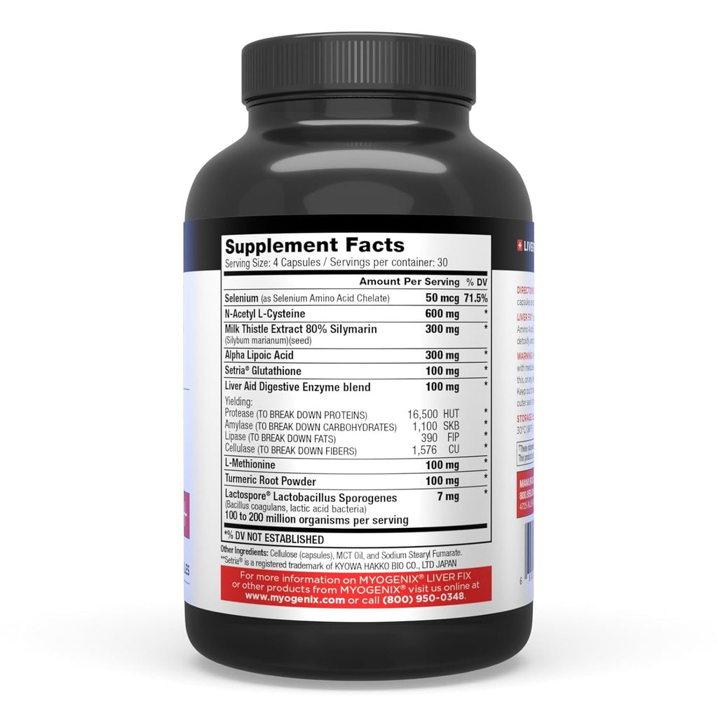 Myogenix Liver Fix – Professional Liver & Organ Detox Formula – Enhances Digestion – Supports Fat Metabolism – Easy-To-Swallow – Dietary Supplement (120 Capsules)
