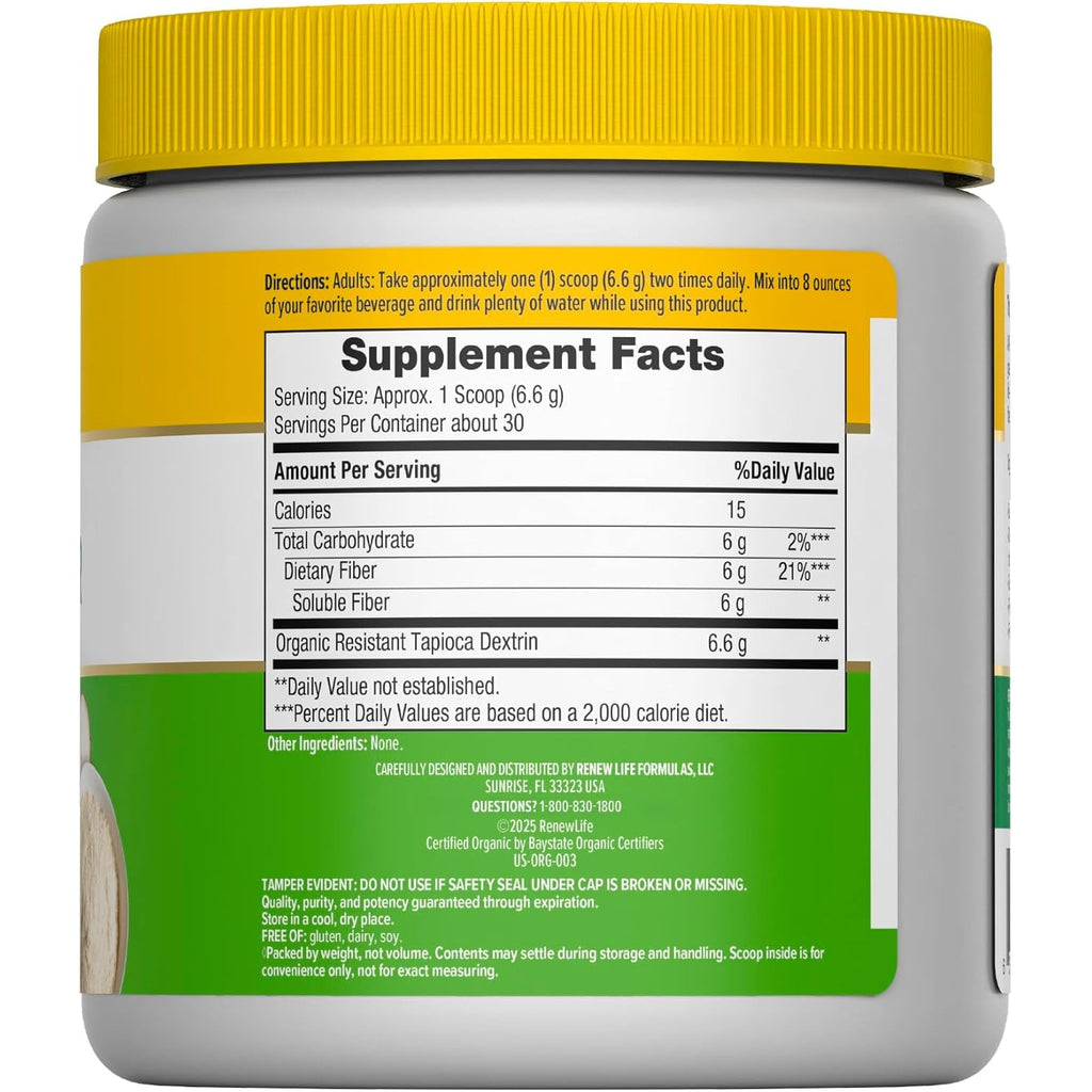 Renew Life Adult Completely Clear Organic Prebiotic Keto Friendly Fiber, Powder, 7 Oz. (Package May Vary)