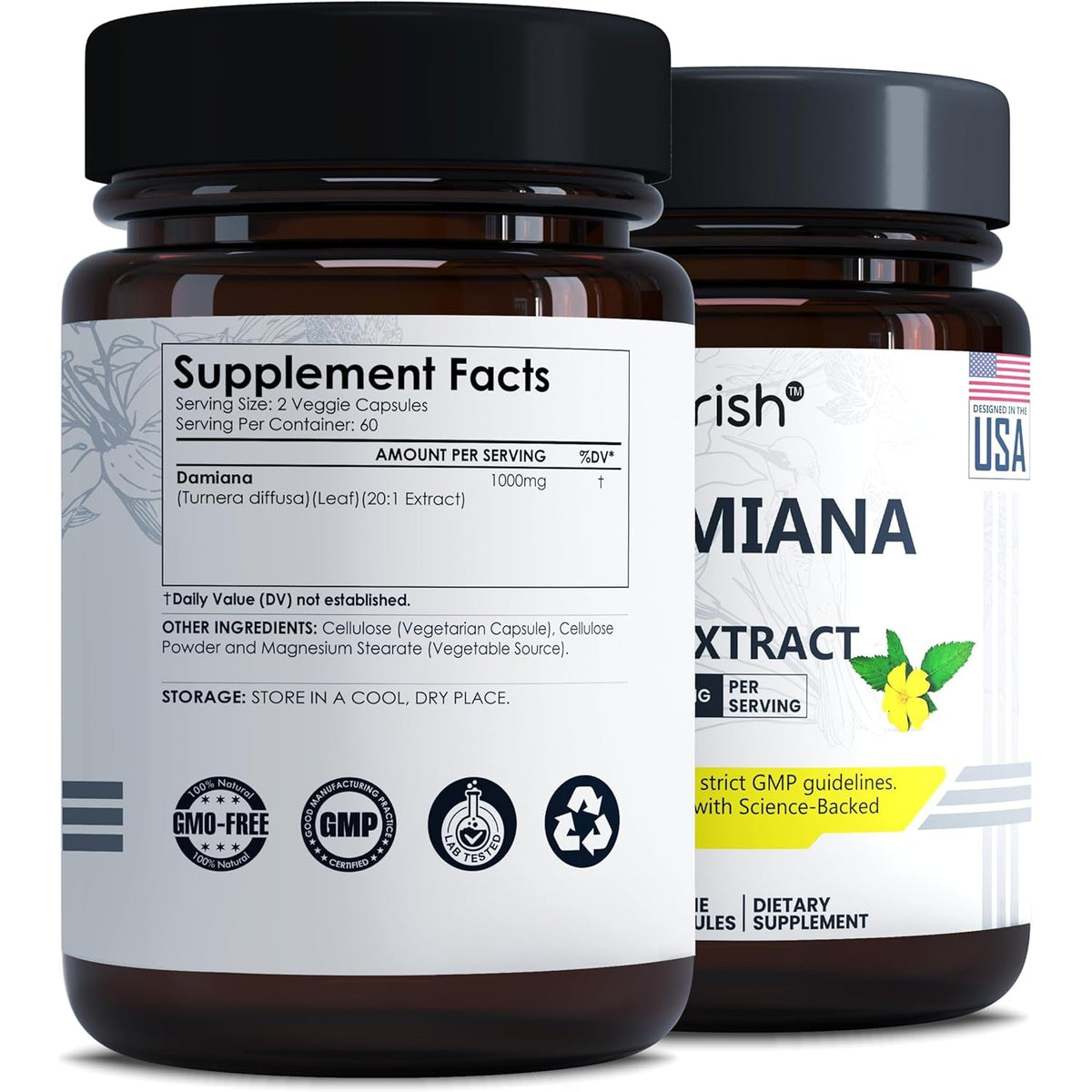 Damiana Capsules 1000Mg 120 Count Damiana Leaf Extract 20:1 Herbal Supplement Plant Based Botanical Capsules Vegan Non GMO Dietary Supplement