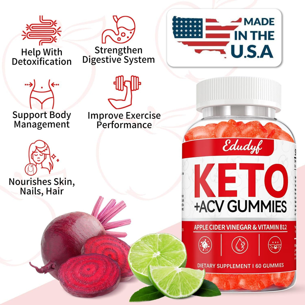 Keto ACV Gummies - 60 Count Gluten-Free, Gelatin-Free Apple Cider Vinegar Gummies with B12 for Keto Support, Vegetarian, Unique Flavor, Convenient Bottled Supplement for Men & Women