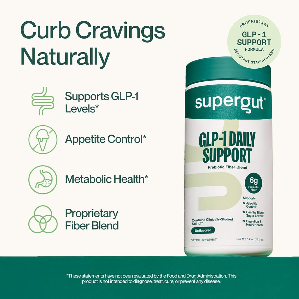 Supergut GLP1 Daily Support - High Fiber GLP-1 Supplement Powder for Women & Men - Sugar-Free Drink Mix for Gut Health (20 Servings)