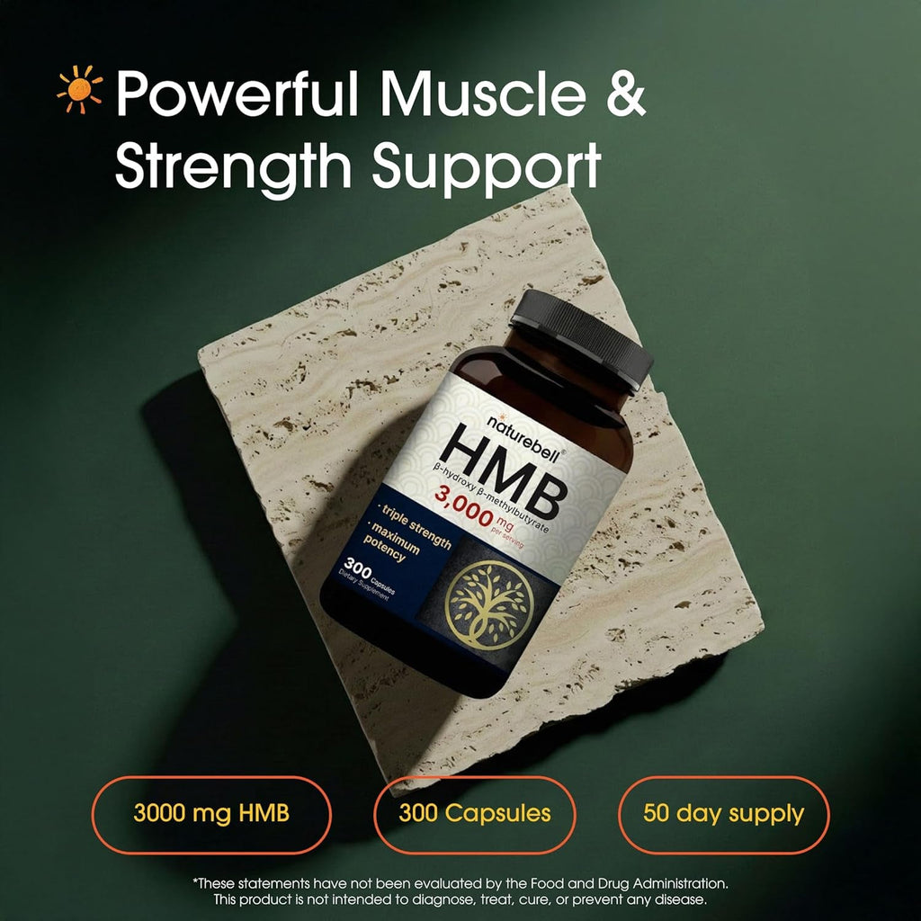 Naturebell HMB 3,000Mg - 300 Capsules - Triple-Strength Supplement for Lean Muscle Mass Support - Aids against Muscle Breakdown in Men & Women* - Non-Gmo & Gluten-Free