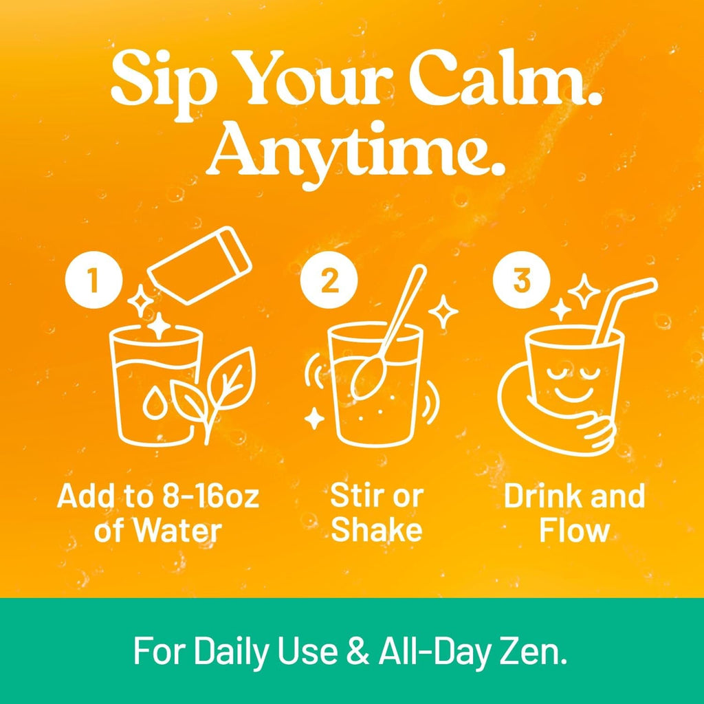 Third Nature Calm Powdered Drink Mix for Stress Support, Relaxation, Healthy Cortisol & Focus - No Sugar, Non-Gmo On-The-Go Calming Drink with Magnesium Glycinate, GABA, Peach Mango, 14 Stick Packs