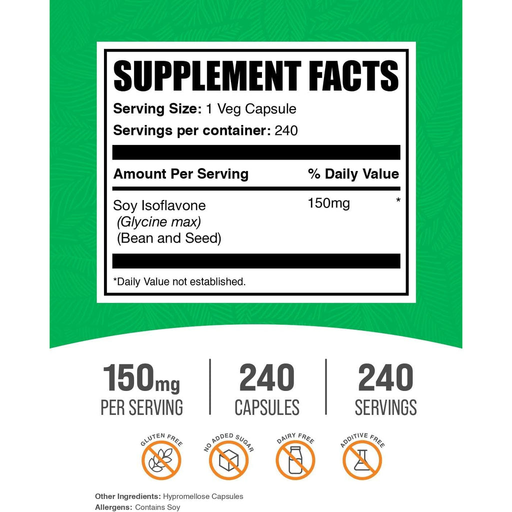 Bulksupplements.Com Soy Isoflavones Capsules - Soy Isoflavones Supplement - Vegan & Gluten Free, 1 Capsule per Serving (150Mg), 240 Count (Pack of 1)