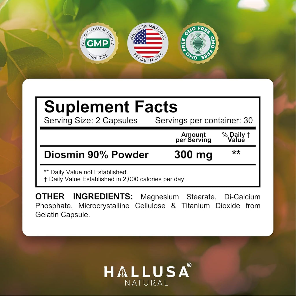Hallusa Natural Diosmin Circulation - Support for Circulation and Veins - DIOSMIN - DIOSMINE- DIOSMINA - Circulation & Vein Support Supplement