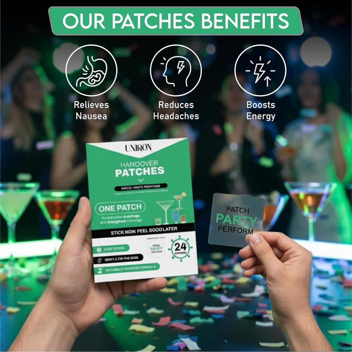 Recovery Patches 24 Pack, 100% Natural Ingredients Party Recovery Patch with Skin-Friendly & Waterproof Design, Strong Adhesive Party Patch for Secure Fit, Enhanced Morning Formula