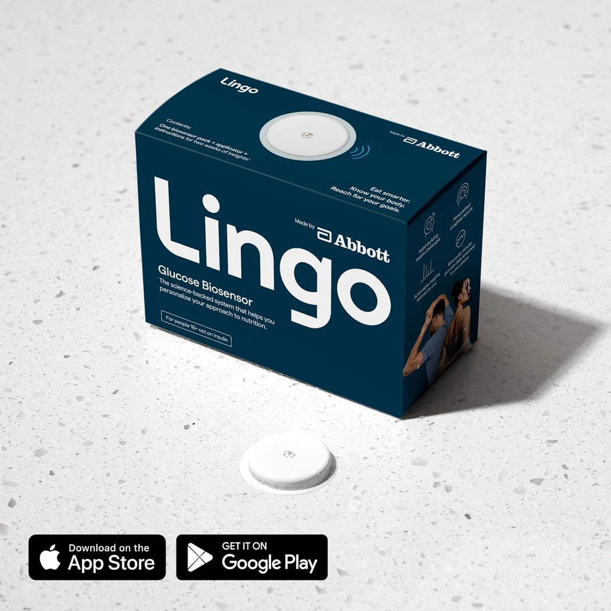 Lingo Continuous Glucose Monitor (CGM). Made by Abbott. Optimize Your Nutrition with Real-Time Glucose Data & Insights. 1 Lingo Biosensor Lasts up to 14 Days*. Works with Ios and Android. US Only.