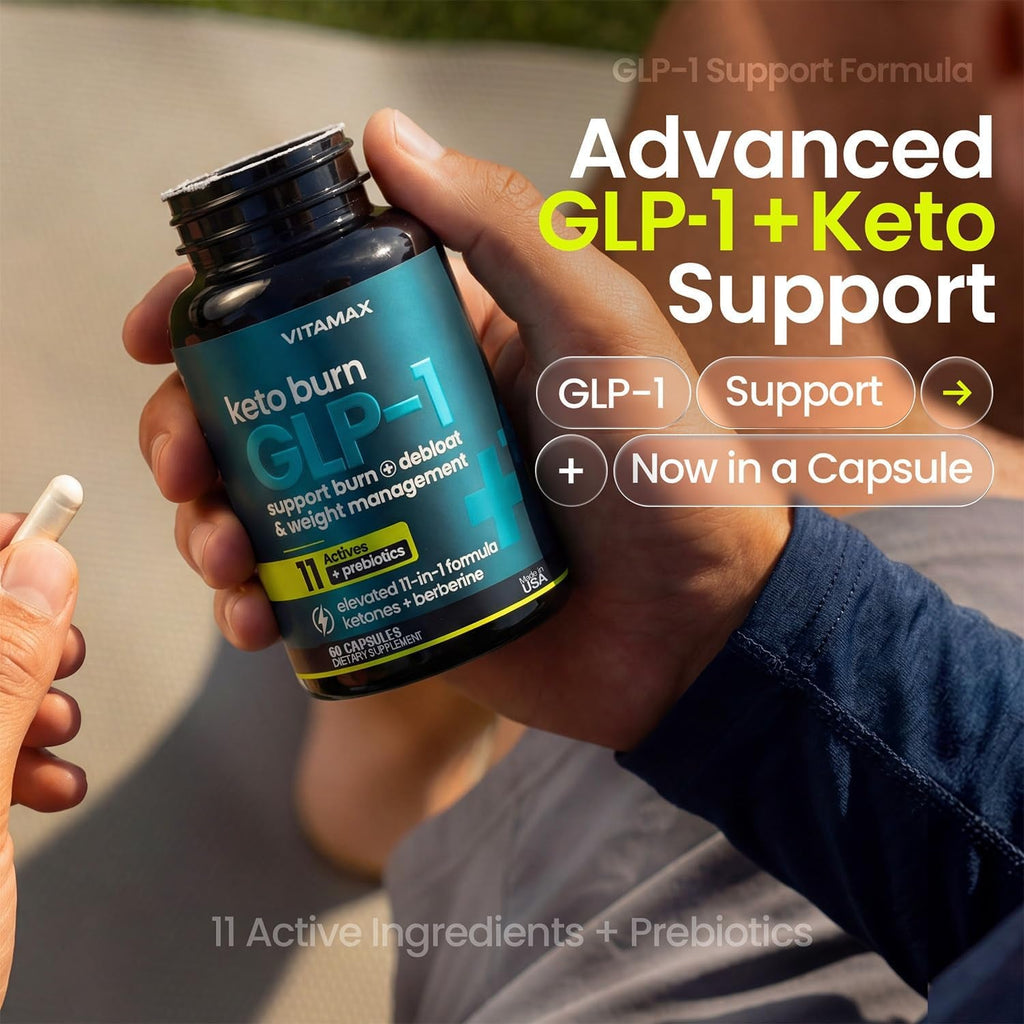 Vitamax GLP-1 Support Supplement for Weight Loss & Fat Burner for Men & Women – Ketone Metabolism Support with BHB Ketones, ACV, Berberine, Polyphenols & Prebiotics for Appetite, Digestion & Cravings