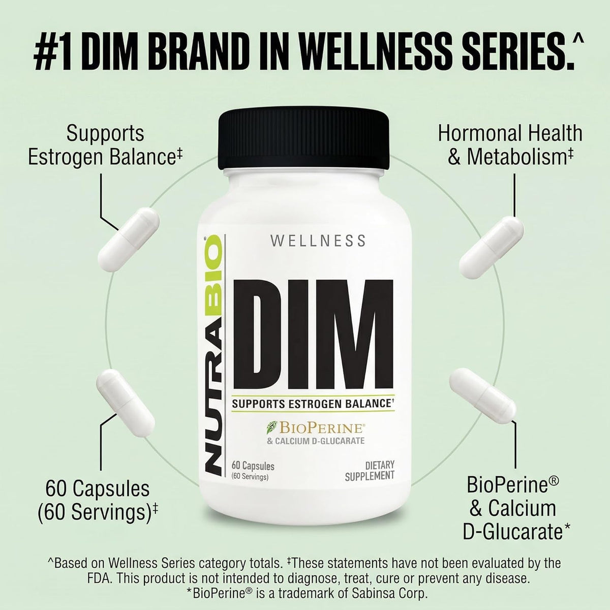 Nutrabio DIM Supplement, Supports Estrogen Balance, 100Mg - 60 Vegetable Capsules
