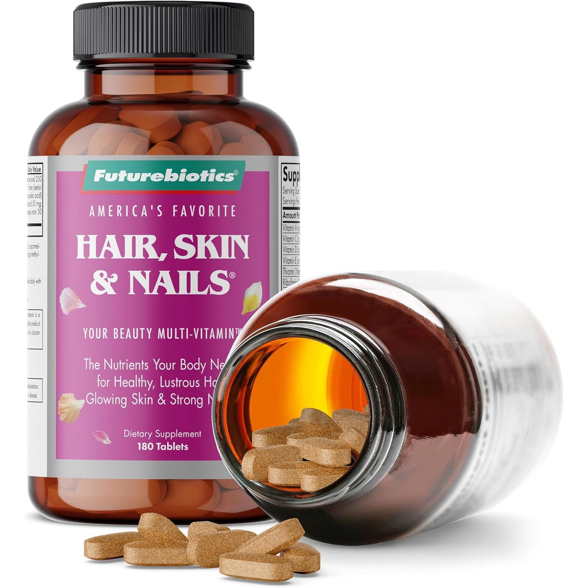 Futurebiotics Hair, Skin & Nails Beauty Multivitamin with Biotin, Hair Vitamins and Skin Vitamins That Promote Healthy Hair and Nail, 180 Tablets