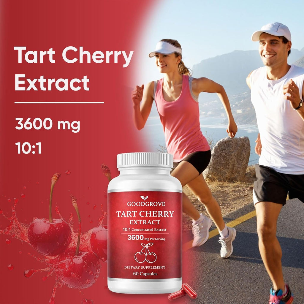 Good Grove Tart Cherry Extract Capsules, Tart Cherry Extract 3600 Mg 10:1, Vegan Non-Gmo Dietary Supplement, 60 Capsules