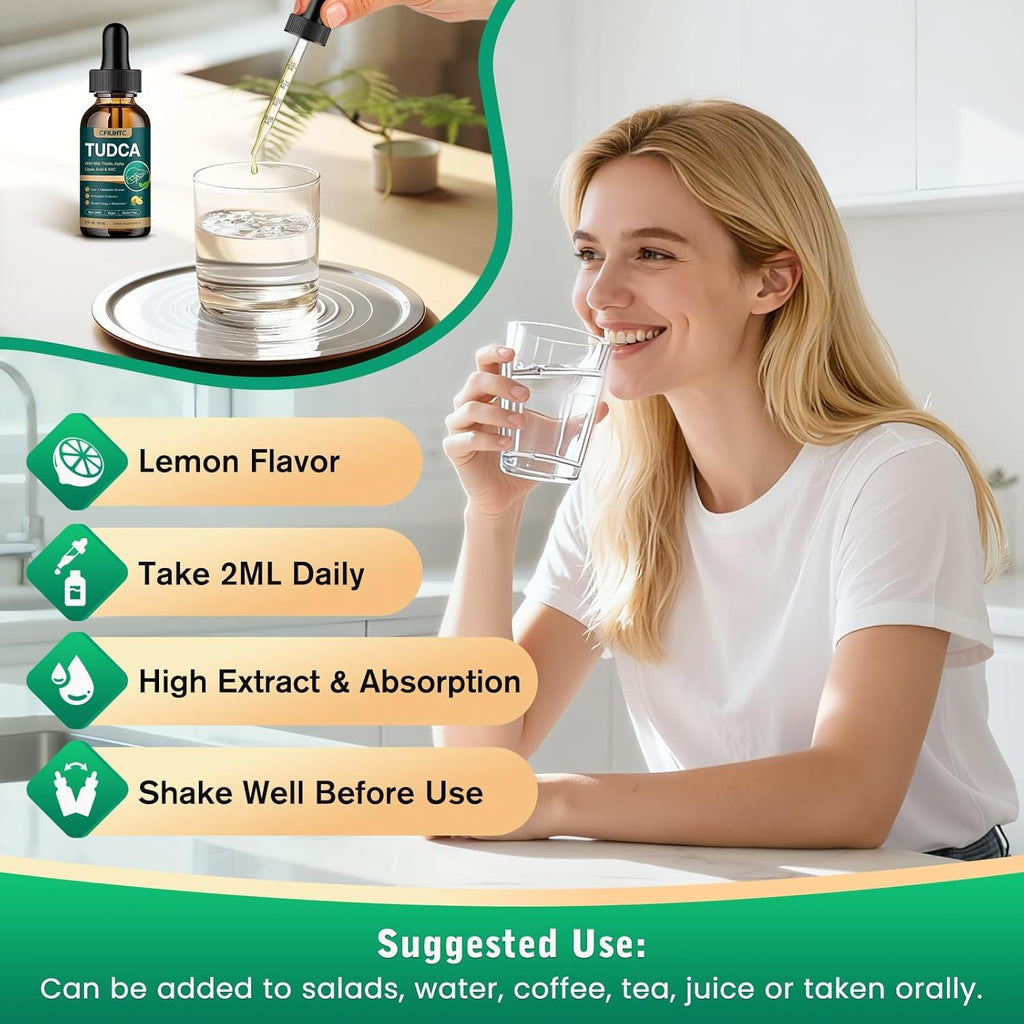 TUDCA Bile Salts 1200Mg Liquid Drops - Advanced Tudca Liver Supplement with ALA, NAC & Glutathione for Bile Flow, Gallbladder Health & Antioxidant Defense, High-Absorption, Lemon 2 Fl Oz