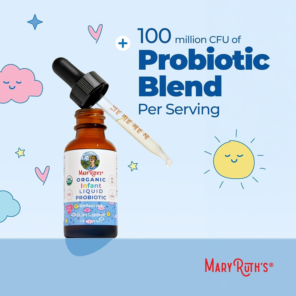Maryruth'S Organic Infant Liquid Probiotic for Ages 6-12 Months | 100 Million CFU | 5 Probiotic Strains | Probiotics for Infants | Proprietary Probiotic Blend | USDA Organic | Vegan | Unflavored |1 Oz