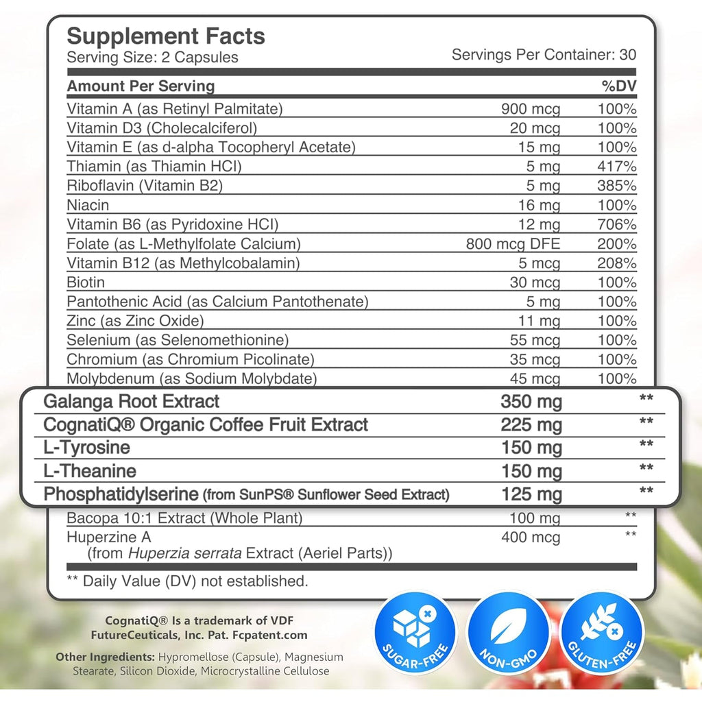 Brain Fog Supplement for Women – Memory & Focus Support for Perimenopause and Menopause – Cognitive Support with Phosphatidylserine, Cognatiq & L-Theanine – Brain Health Capsules – 60 Count