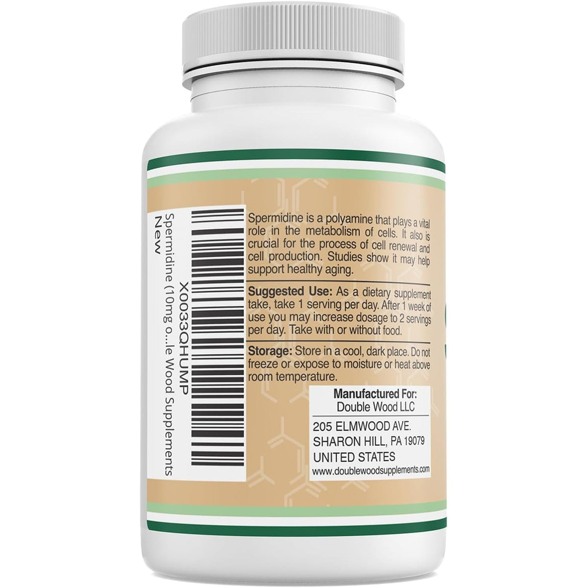 Spermidine Supplement (10Mg of 99% Spermidine 3HCL - Third Party Tested) 120 Capsules - over 100X More Potent than Wheat Germ Extract for Cell Membrane, Telomere Health and Aging by Double Wood
