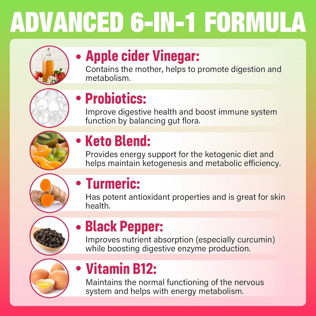 Apple Cider Vinegar Gummies, Keto ACV Gummies with the Mother, Advanced Formula with Probiotics, Vitamin B12 & Keto Blend, ACV for Cleanse & Detox, Metabolism, Digestion & Gut- Sugar Free, 120 Counts