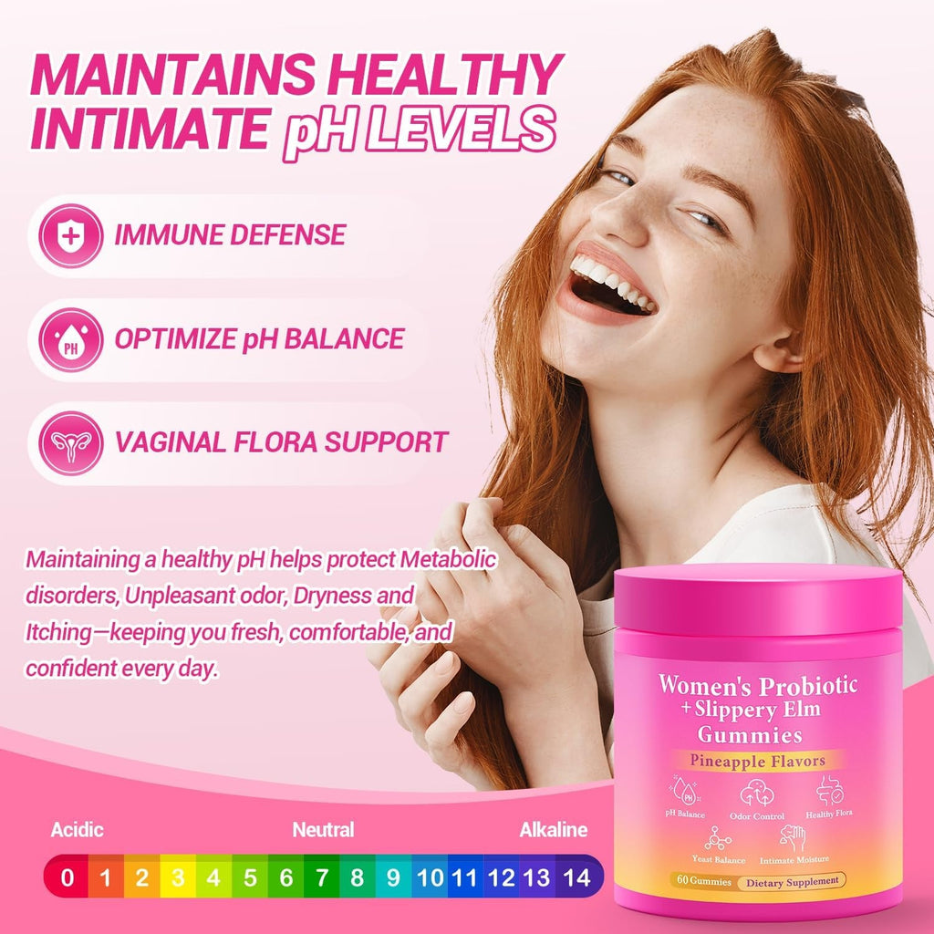 BURMINY Her Juicy Feminine Probiotics Gummies, Premium Feminine Balance Probiotics with Slippery Elm for Women'S Ph Balance and Freshness – Support Daily Wellness & Comfort 60 Pineapple Gummies