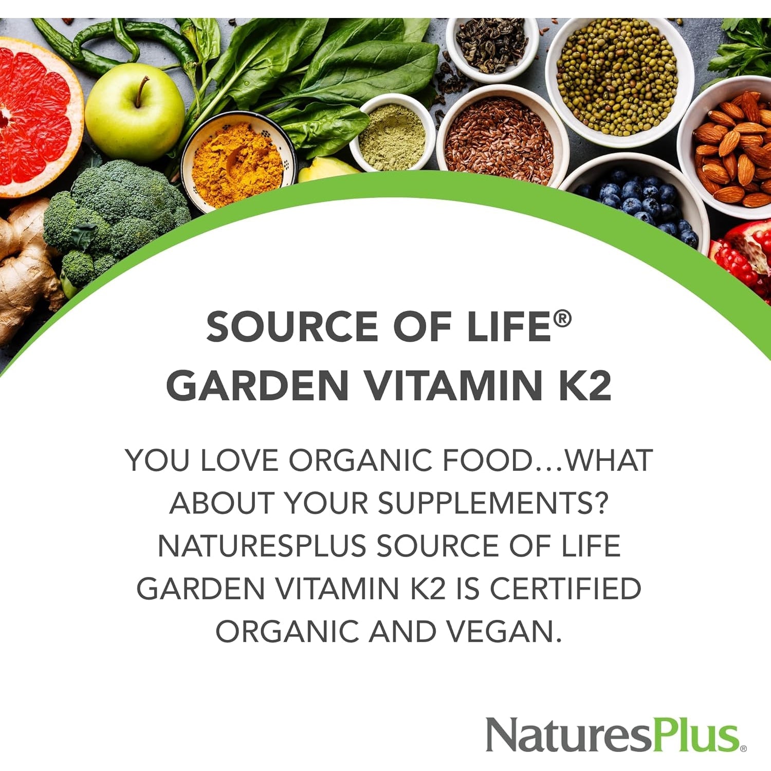 Naturesplus Source of Life Garden Vitamin K2 - 60 Capsules, Pack of 2 - Supports Healthy Bones - USDA Certified Organic, Non-Gmo, Vegan, Gluten Free - 120 Total Servings
